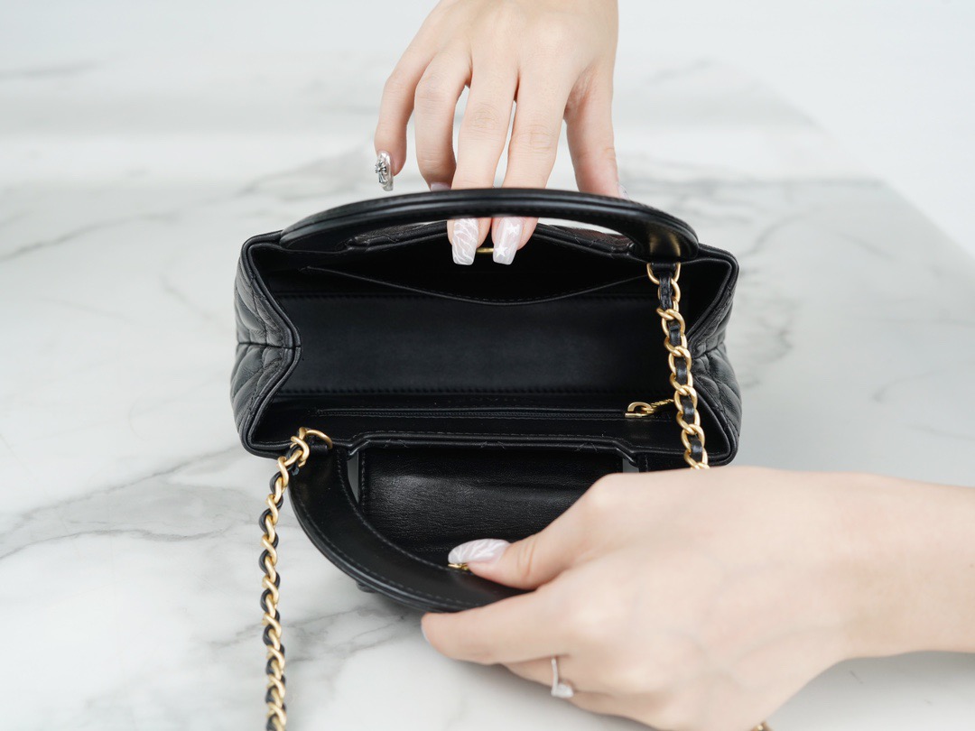 CC Inspired Shiny Aged Calfskin Quilted Nano Kelly Shopper Black - Bag - Gorchic - $121.99