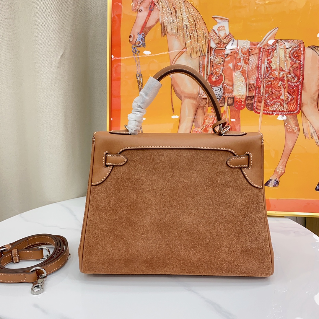 H-Inspired Kelly Haze Brown Suede - Handbags - Gorchic - $200.99