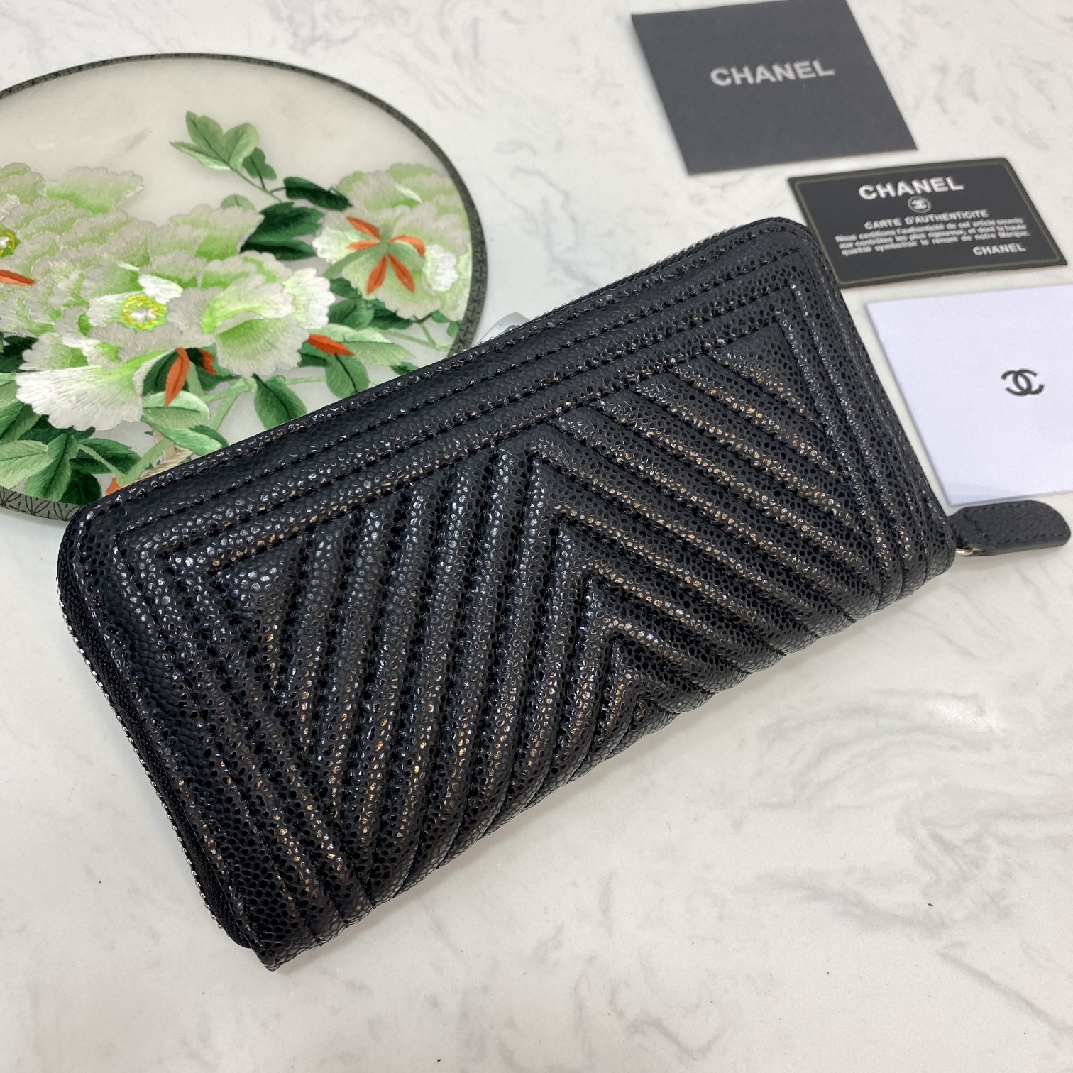 CC Inspired Caviar Chevron Quilted Wallet -Fishseed Pattern Sier Wallet - Gorchic - $52.99