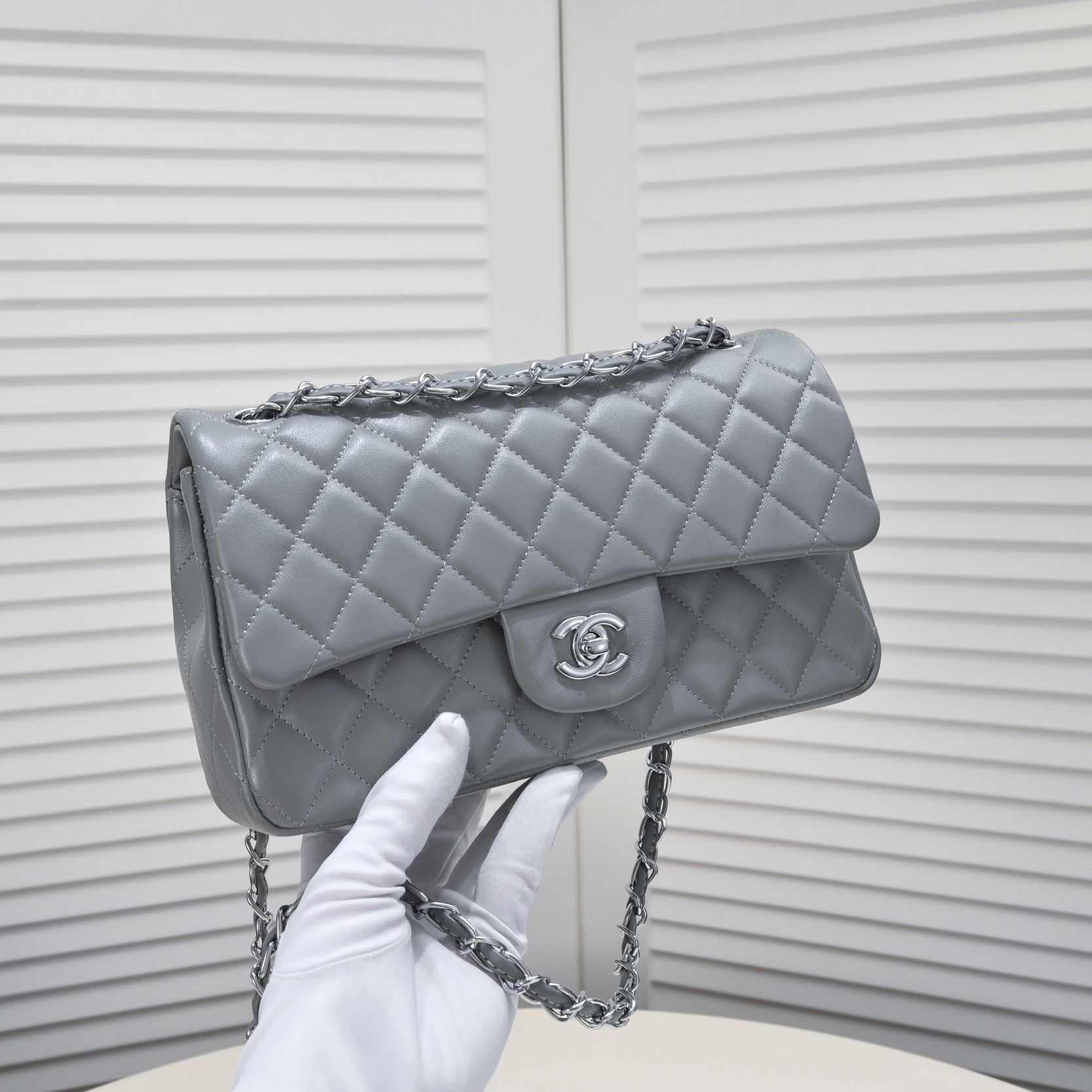CC Inspired Classic Double Flap Bag Grey Sier Hardware - Bag - Gorchic - $122.99