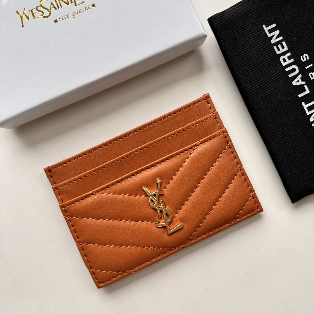 Lady Designer CASSANDRE MATELASSÉ card case in lambskin -Orange Wallet - Gorchic - $35.99