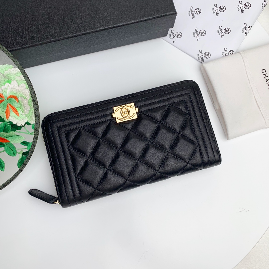 CC Inspired Zip Around Wallet Quilted Caviar Long-Plain Gold Wallet - Gorchic - $52.99