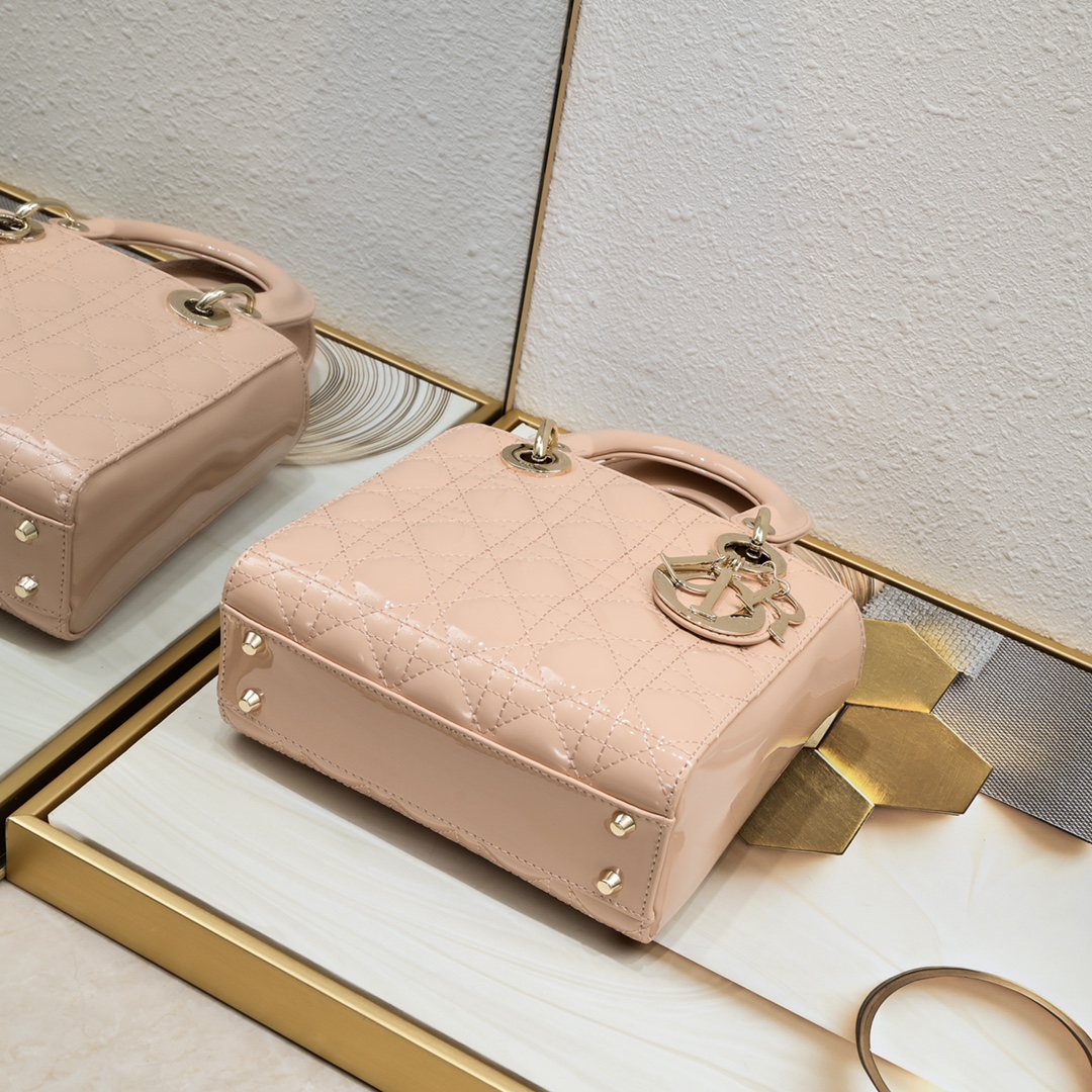 D Inspired Small Lady D Inspired Bag Powder Patent Cannage Calfskin Golden Hardware - Bag - Gorchic - $144.99