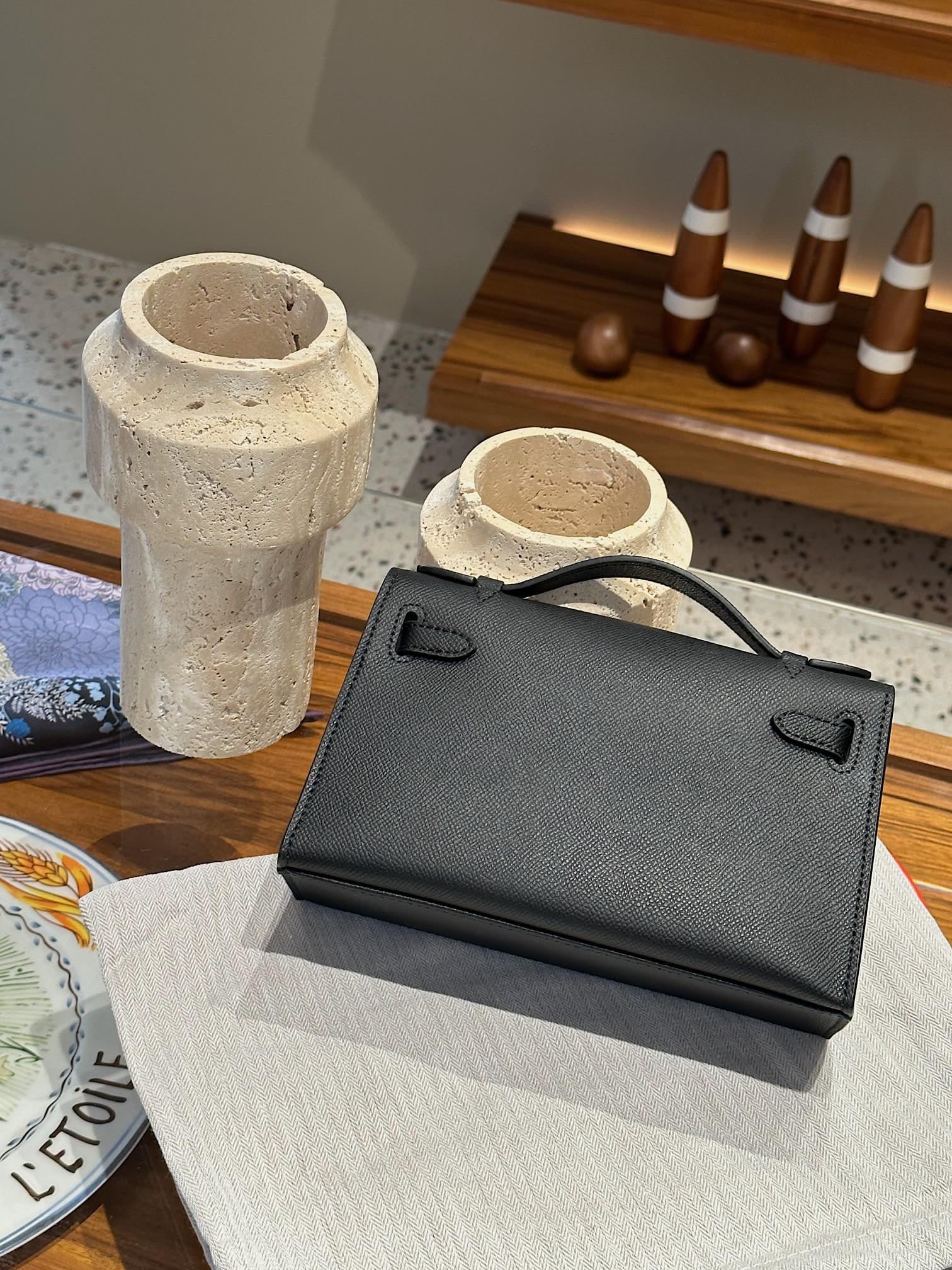 H-Inspired Kelly Mini 1st Kelly Pochette Generation Epsom Palm Leather-Black - Gorchic - $143.99