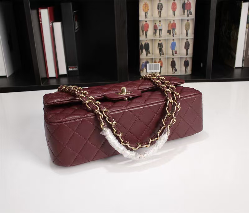 CC Inspired Classic Flag Handbag Lambskin & Gold-Tone Metal Burgundy Gold Hardware - Bag - Gorchic - $137.99