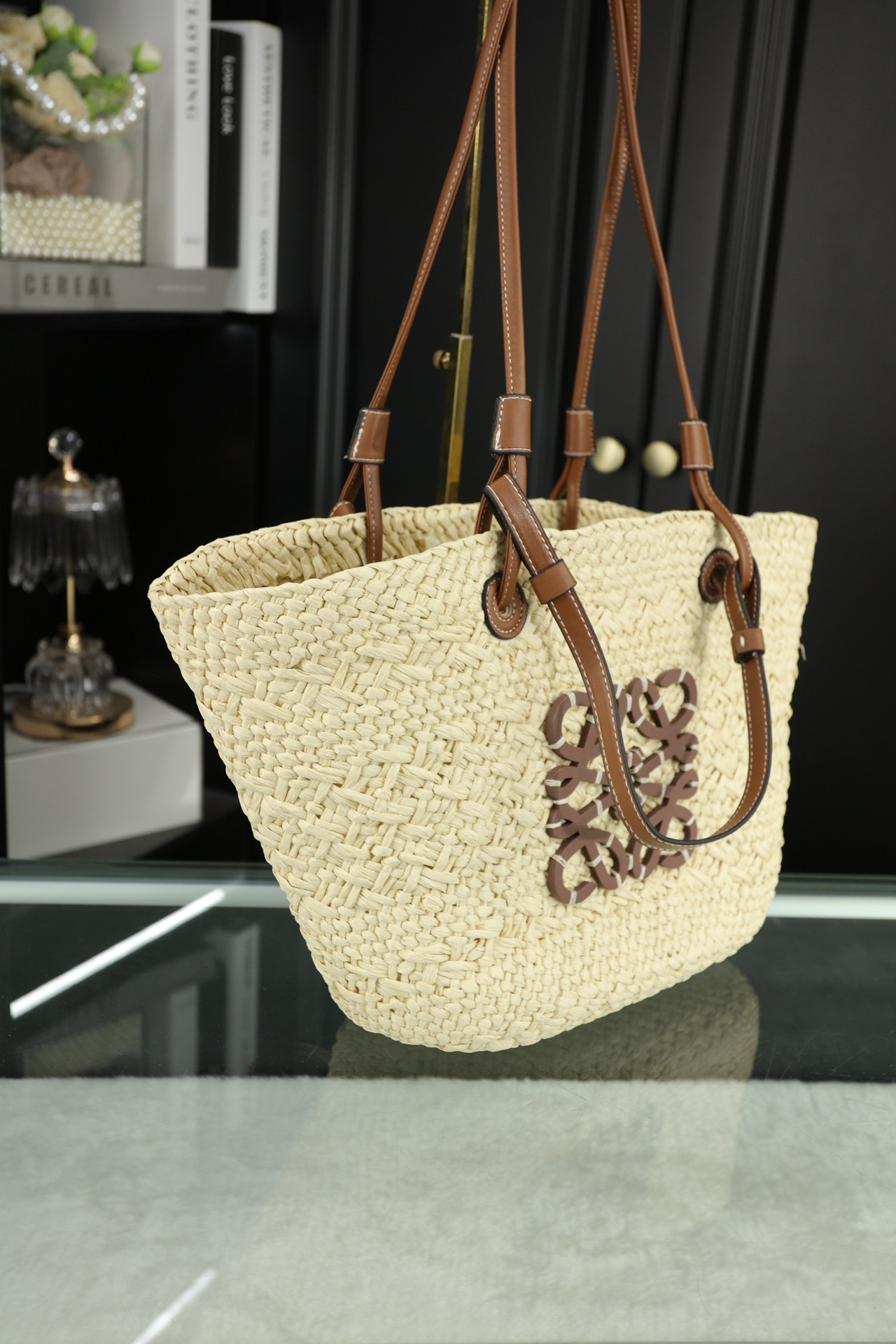 Puzzle iconic Small Anagram basket Raffia Tote Bag - Gorchic - $124.99