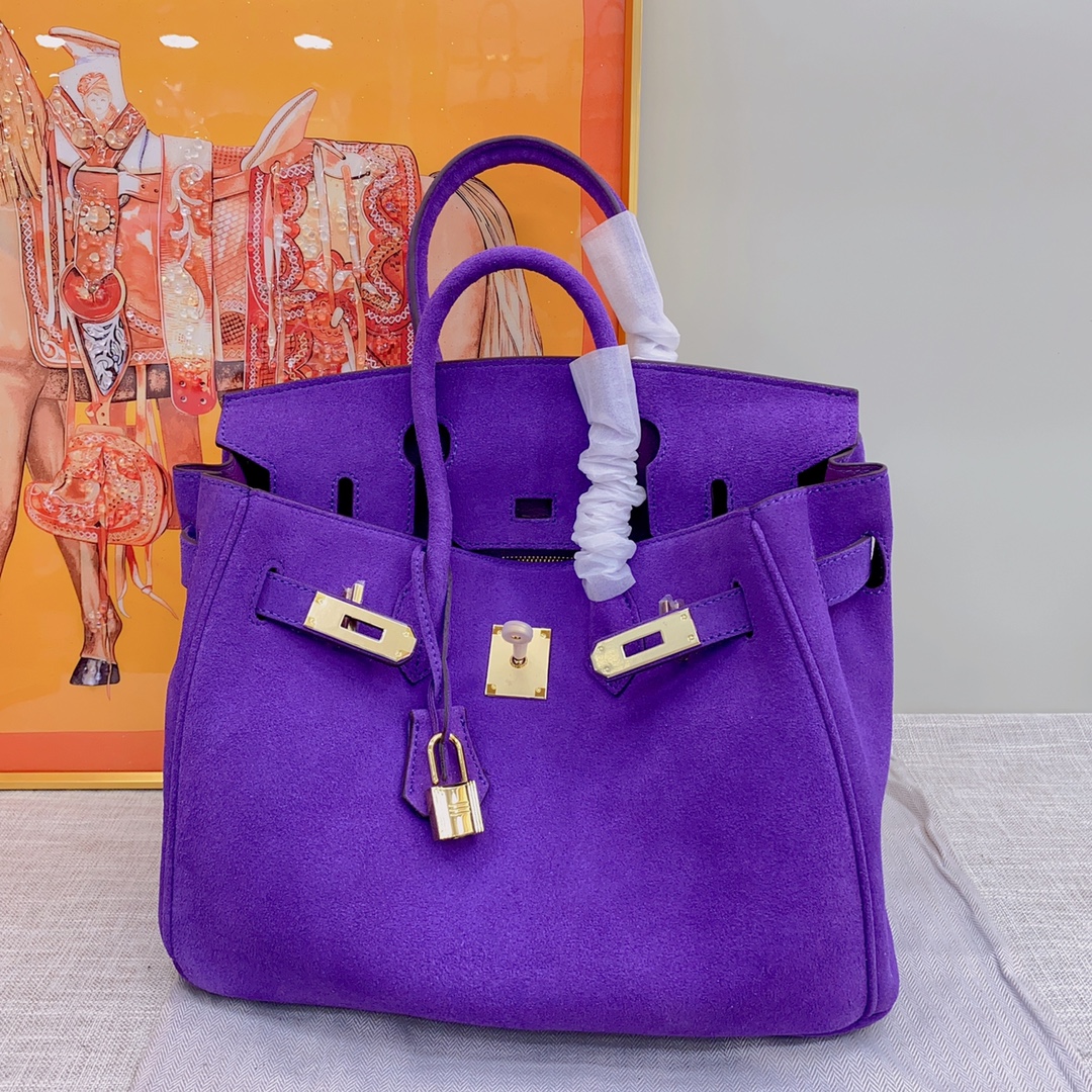 H-Inspired Birkin Bag Doblis Bag Golden Hardware Bag-Purple Bag - Gorchic - $181.99