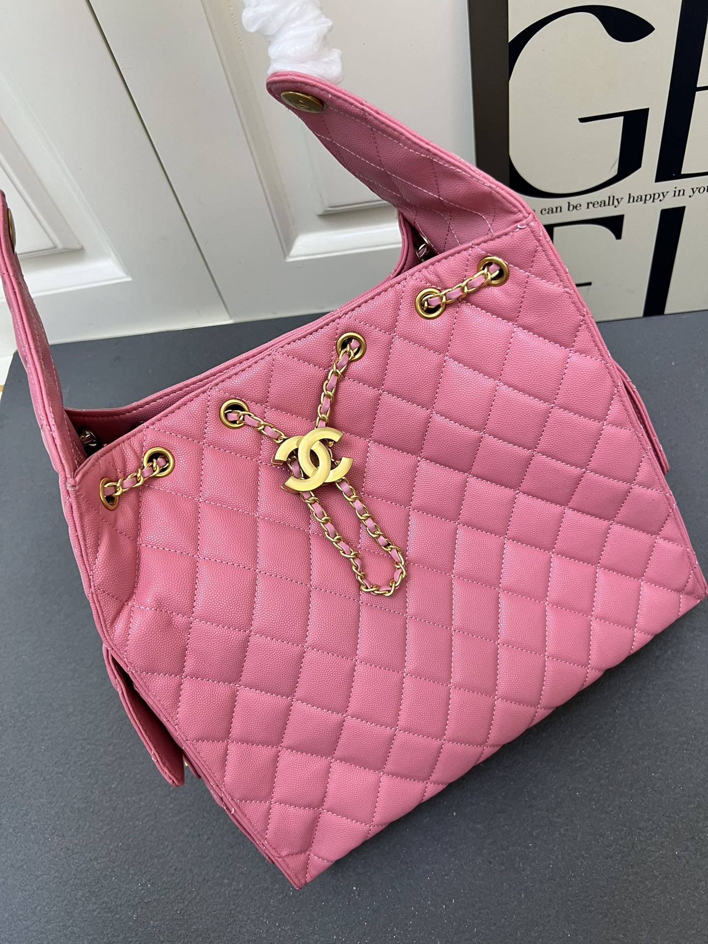 CC Inspired 25 Small Handbag Grained Calfskin & Gold-Tone Metal Light Pink - Bag - Gorchic - $152.99
