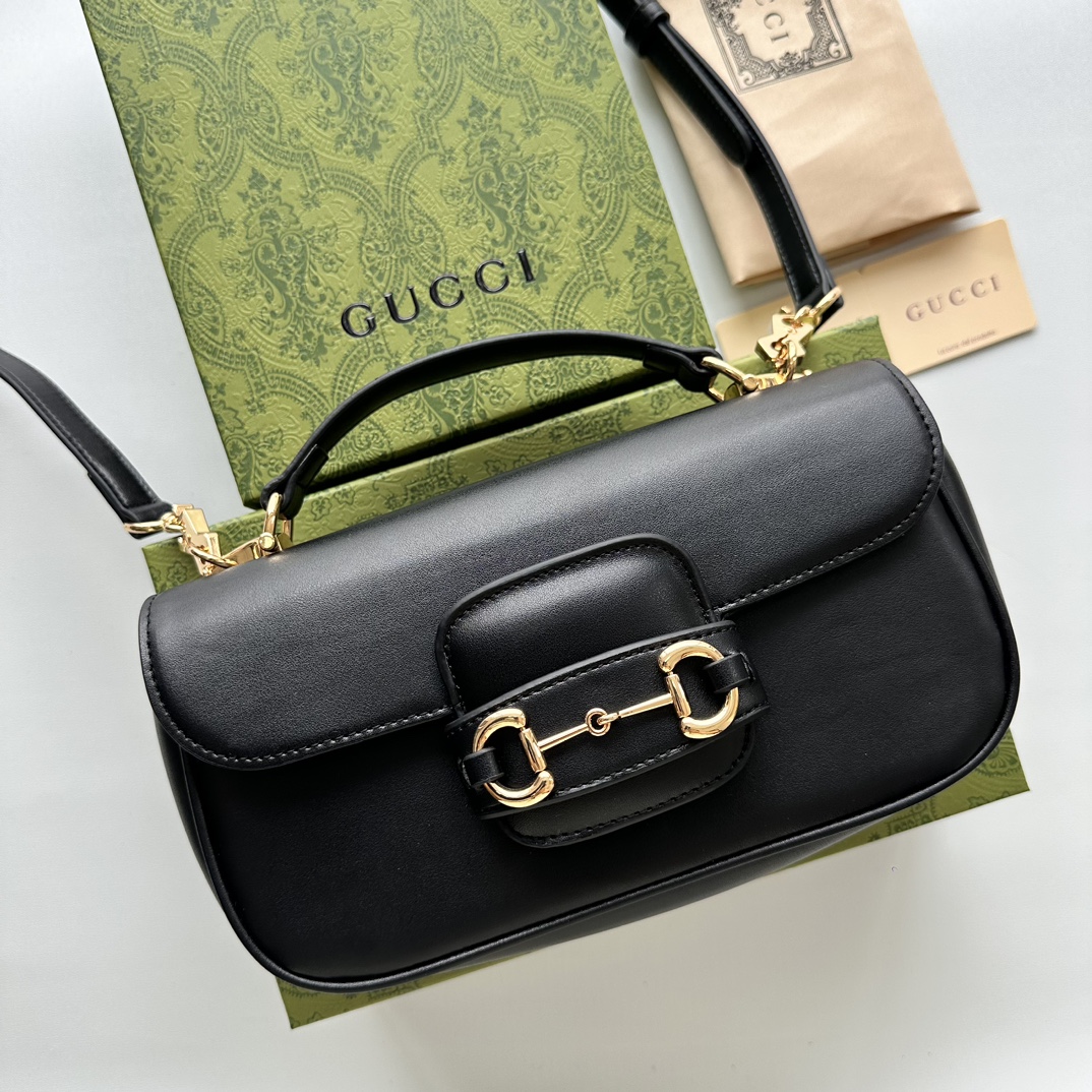 Double-G Horsebit 1955 Small Black Leather Shoulder Bag - Gorchic - $121.99