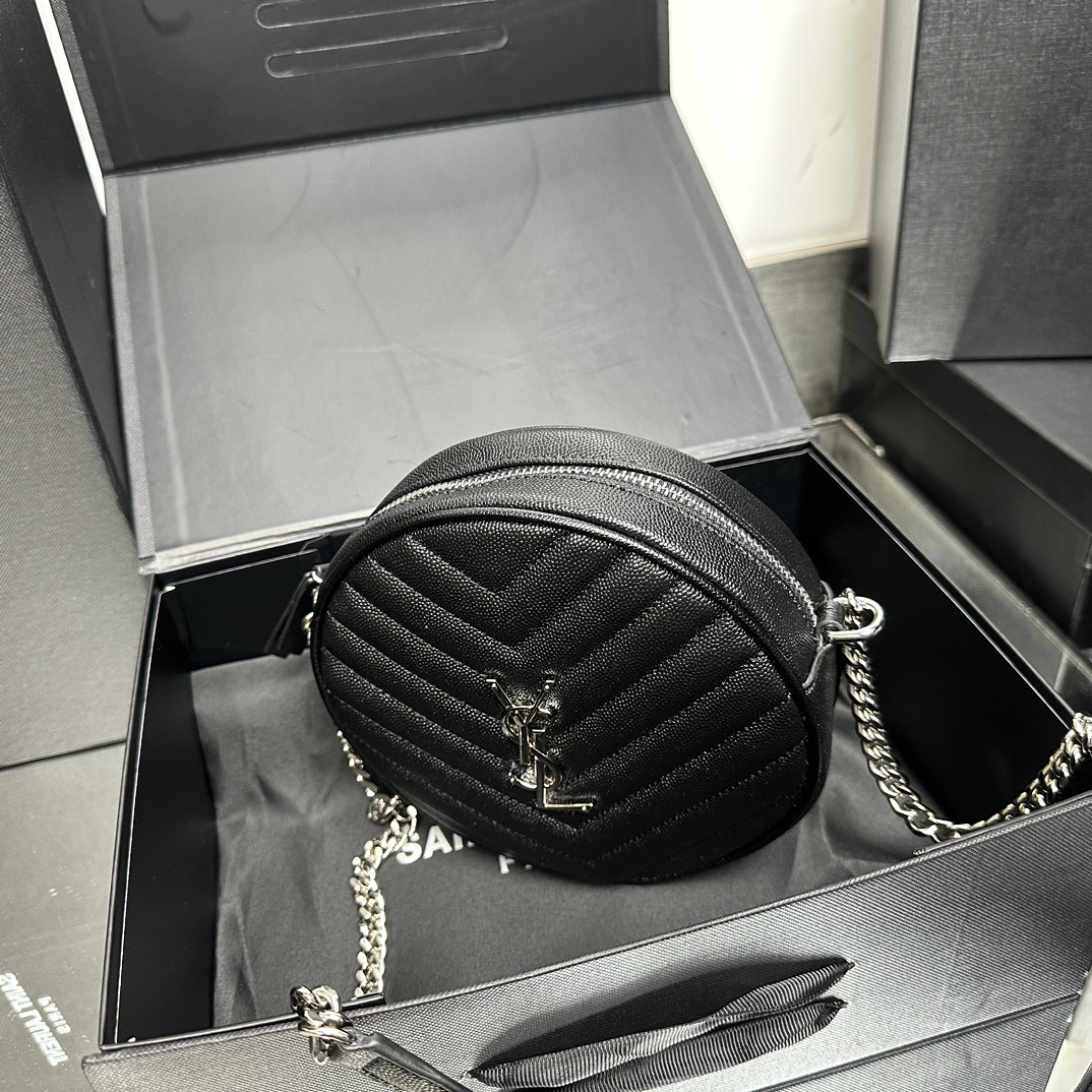 Lady Designer Grain De Poudre Matelasse Chevron Quilted Round Vinyle Camera Bag Deep Marine-Sier hardware - Bag - Gorchic - $131.99