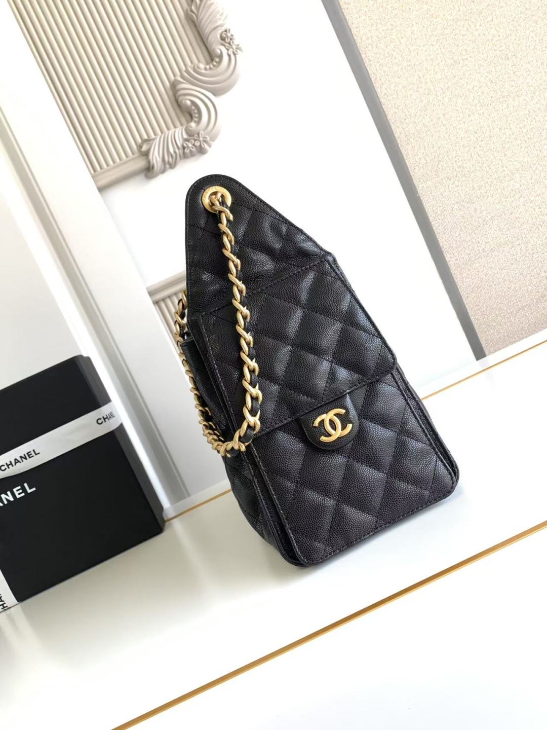 CC Inspired 25 Small Handbag Grained Calfskin & Gold-Tone Metal Black -Bag - Gorchic - $152.99