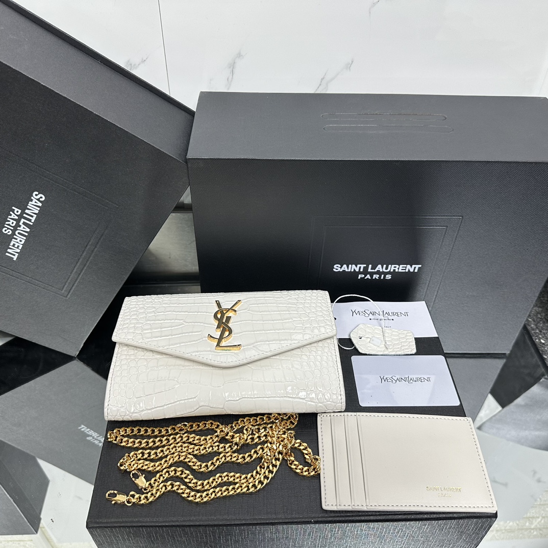 Lady Designer  Grain De Poudre Monogram Uptown Chain Wallet White-Gold hardware - Bag - Gorchic - $122.99