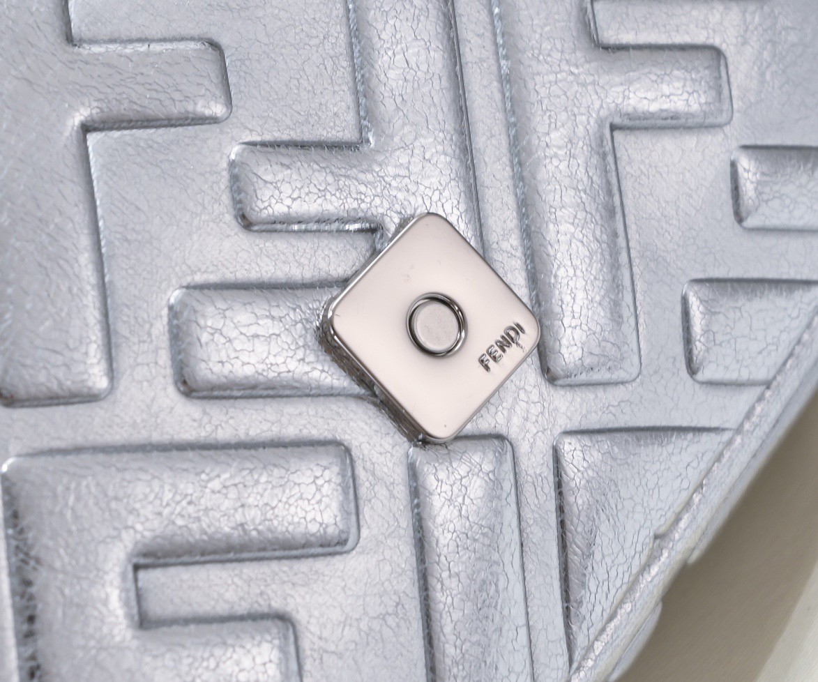 FD Sier Metallic Nappa Embossed Baguette Bag - Gorchic - $138.99