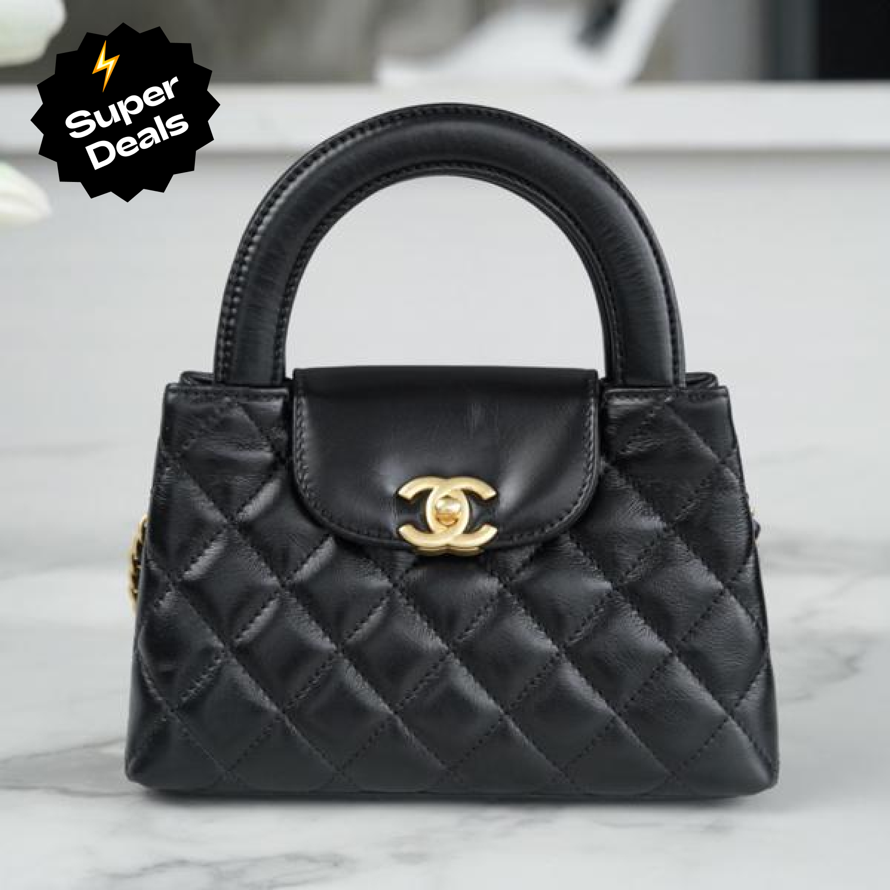 CC Inspired Shiny Aged Calfskin Quilted Nano Kelly Shopper Black - Bag - Gorchic - $121.99