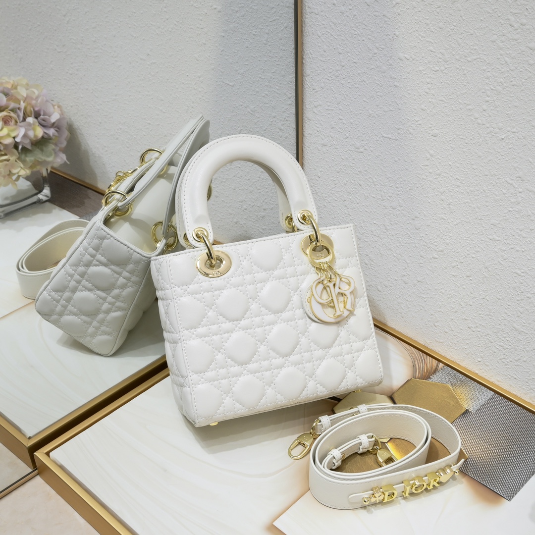 D Inspired Small Lady D Inspired Bag White Cannage Calfskin Golden and White Paint Hardware - Bag - Gorchic - $144.99