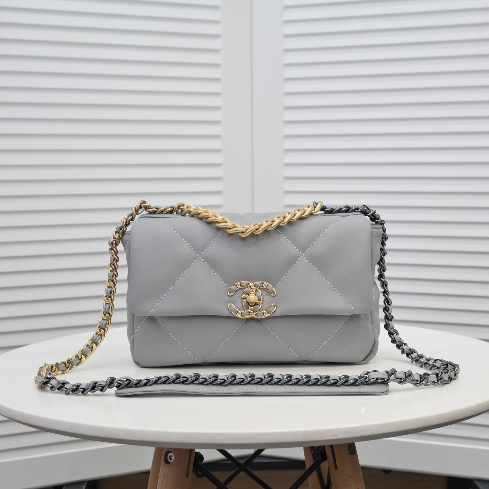 CC Inspired Calfskin Quilted CC Inspired 19 Flap Grey -Golden - Bag - Gorchic - $132.99