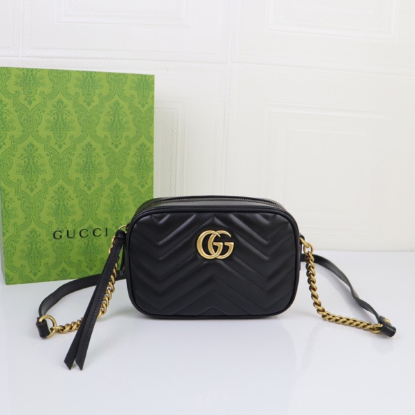 Double-G Calfskin Matelasse Mini GG Marmont Chain Shoulder Bag Black - Bag - Gorchic - $113.99