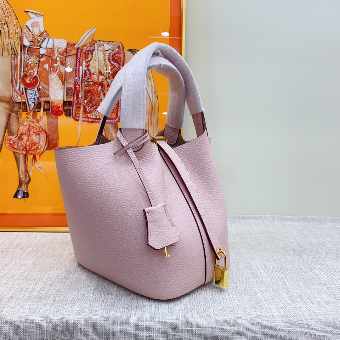 H-Inspired Clemence Picotin Lock Bag Golden Hardware-Light Pink Bag - Gorchic - $151.99