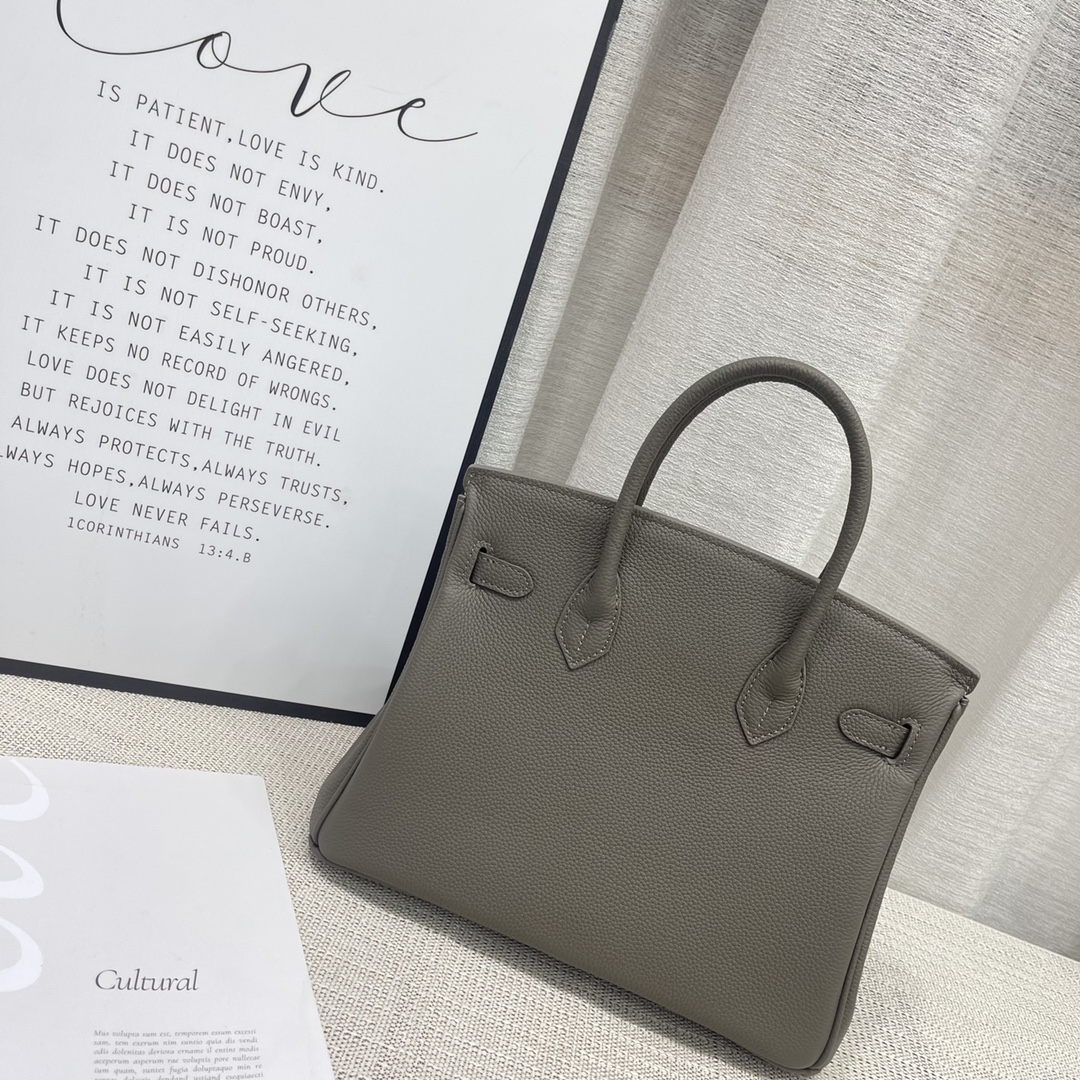 H-Inspired Birkin Togo Retourne Bag Golden Hardware-Light Grey Bag - Gorchic - $185.99