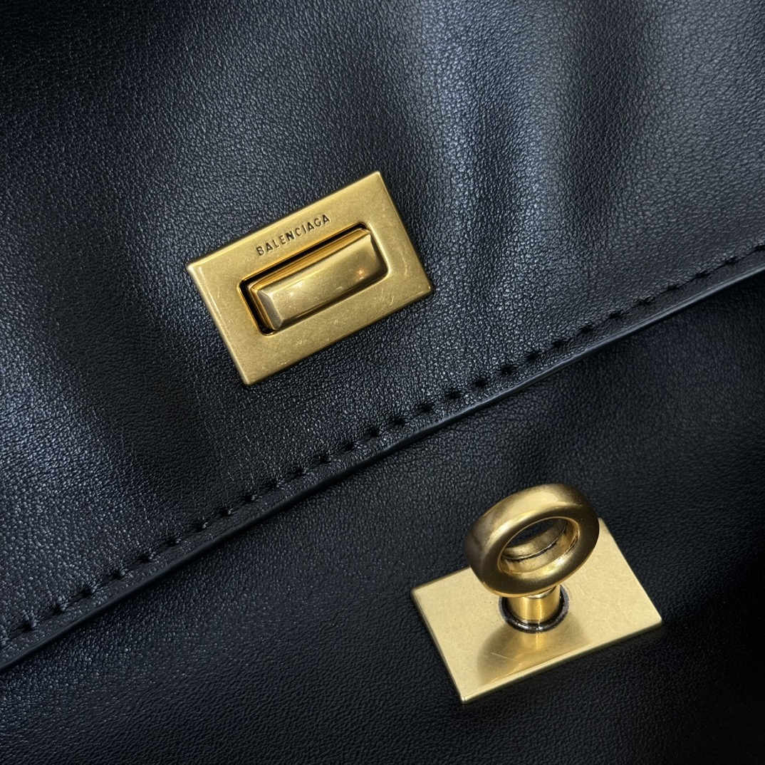 Hourglass iconic Rodeo leather shoulder bag in Black and aged-golden hardware Multiple Size - Bag - Gorchic - $169.99