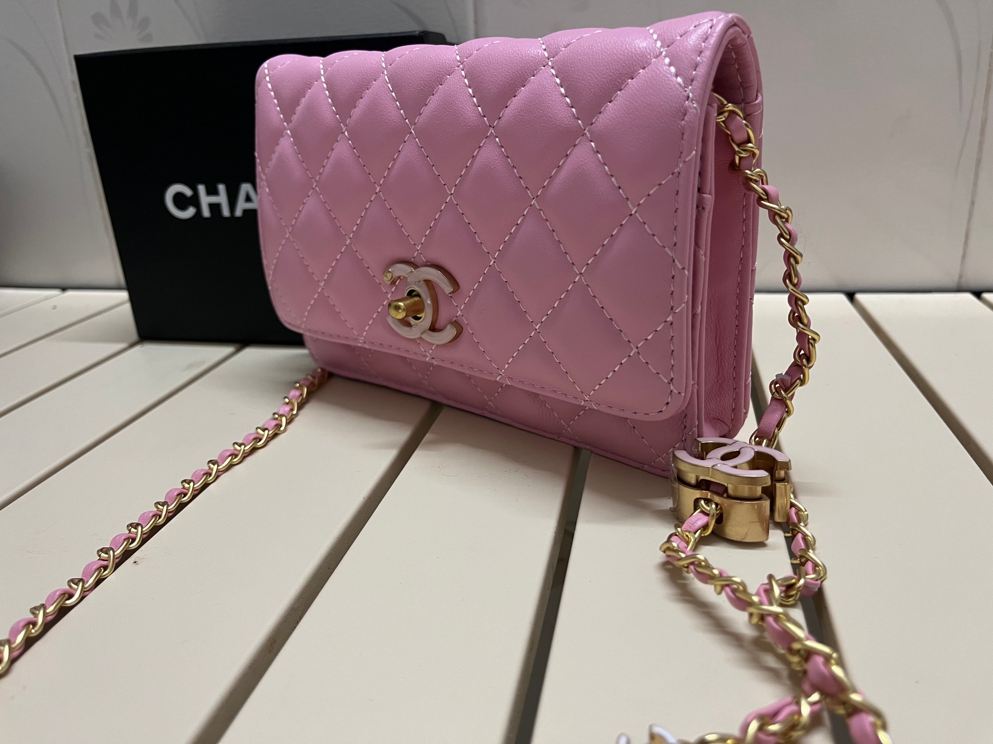 CC Inspired Pearl Crush Wallet On Chain-Pink - Bag - Gorchic - $131.99