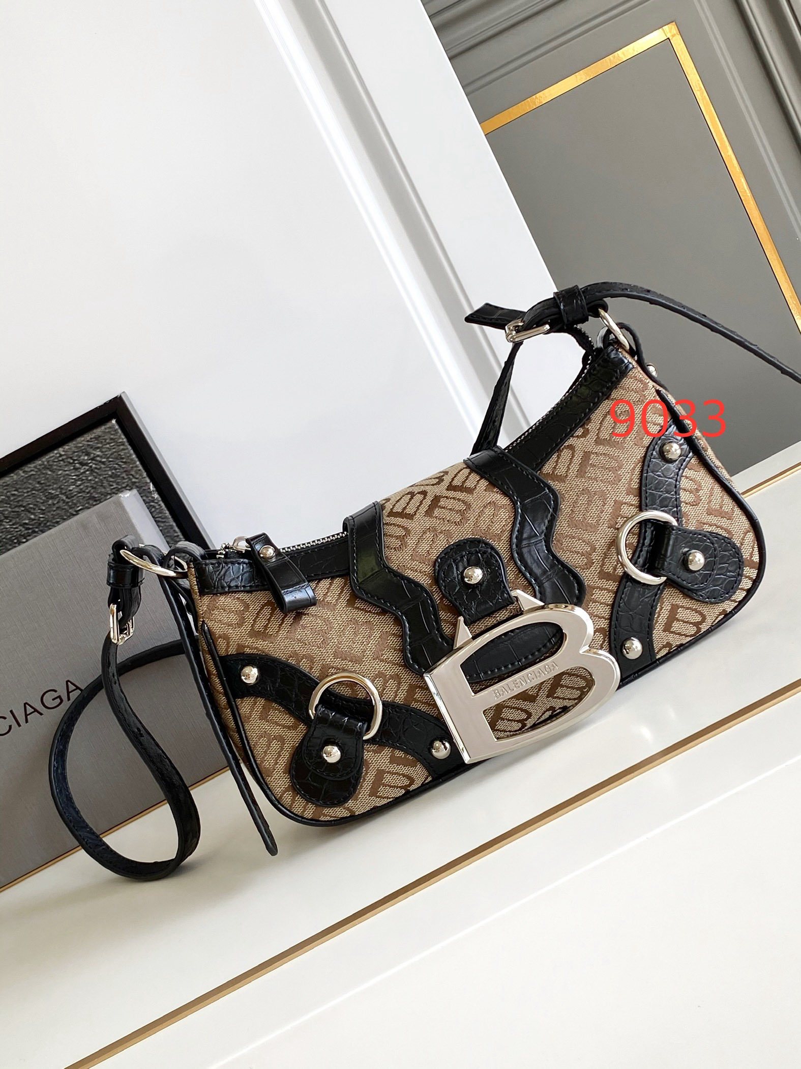 Hourglass iconic Essex small shoulder bag Brown Jacquard - Bag - Gorchic - $149.99