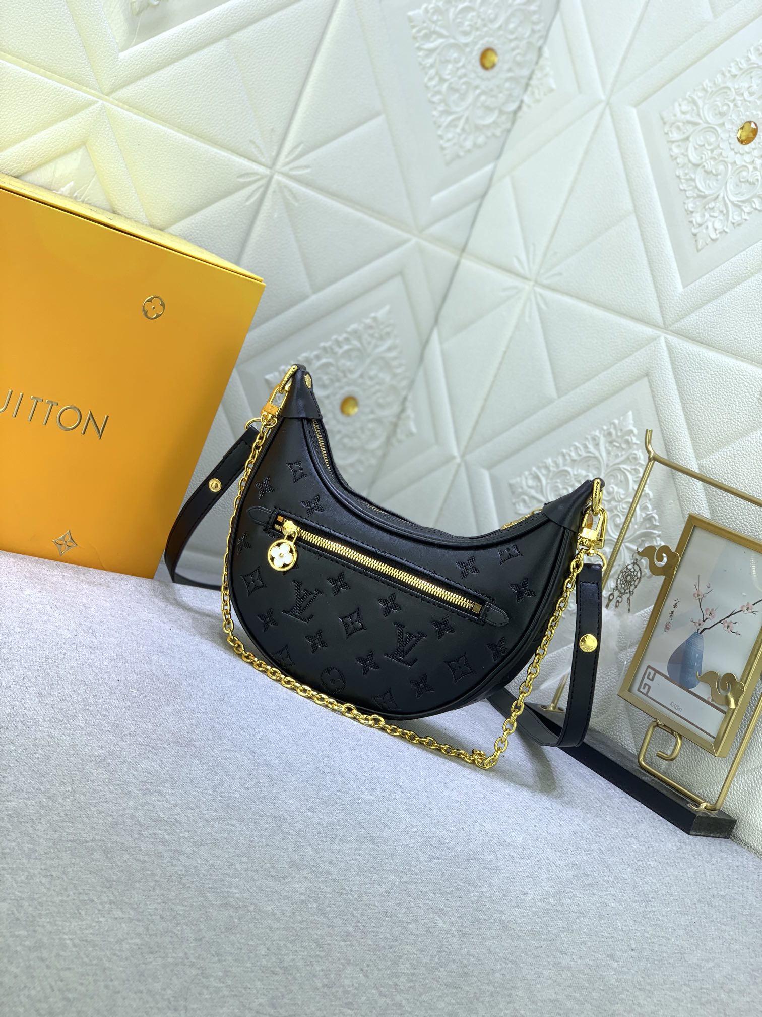 Designer Monogram  Bag Loop Hobo in Black - Bag - Gorchic - $122.99