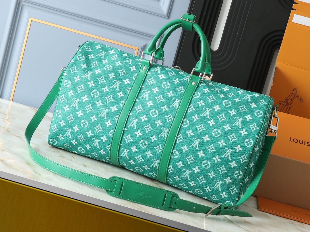 Designer Monogram Keepall Bandoulière 50 Green Distressed Leather- Bag - Gorchic - $165.99
