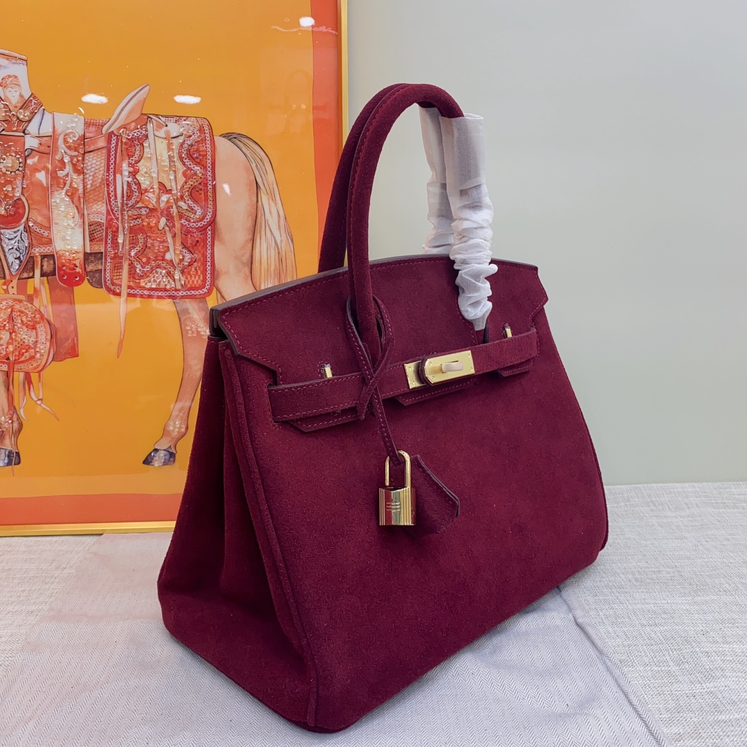 H-Inspired Birkin Bag Doblis Bag Golden Hardware-Burgundy Bag - Gorchic - $205.99