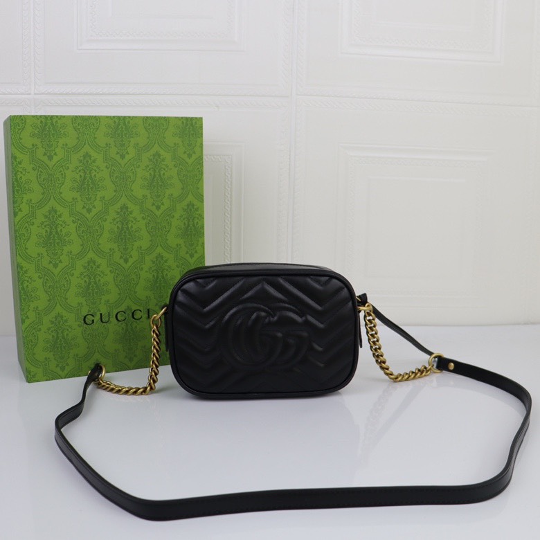 Double-G Calfskin Matelasse Mini GG Marmont Chain Shoulder Bag Black - Bag - Gorchic - $113.99