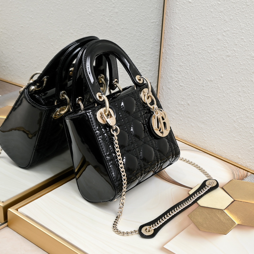 D Inspired Lady D Inspired Bag Powder Black Patent Cannage Calfskin Golden Hardware - Bag - Gorchic - $138.99