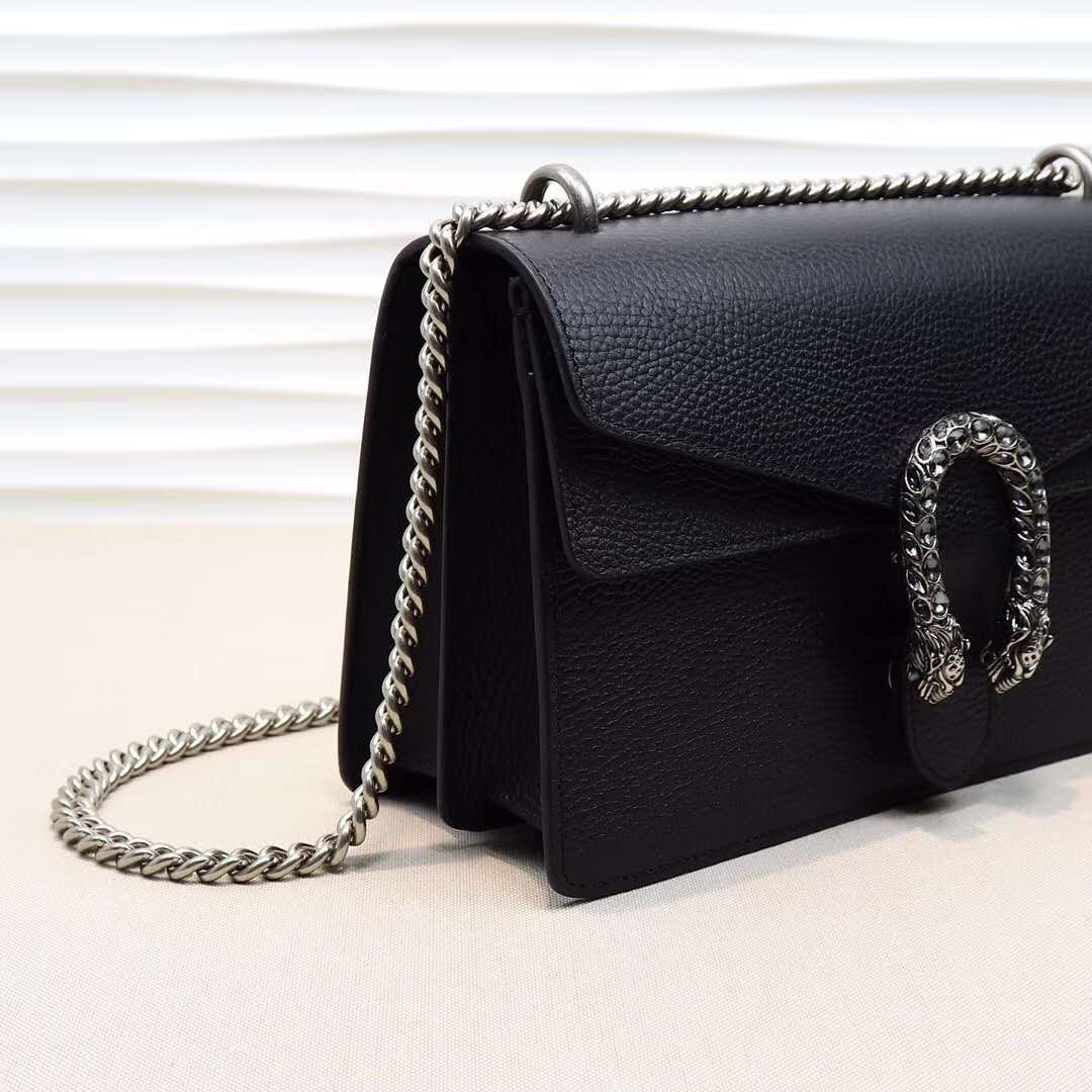 Double-G DIONYSUS Black Leather Shoulder Bag - Gorchic - $106.99