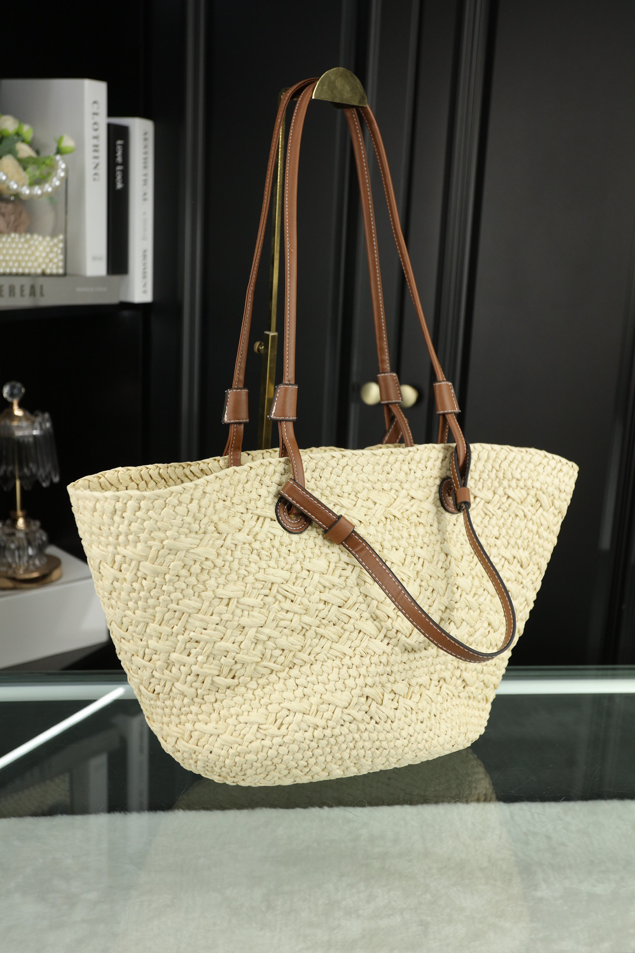 Puzzle iconic Small Anagram basket Raffia Tote Bag - Gorchic - $124.99