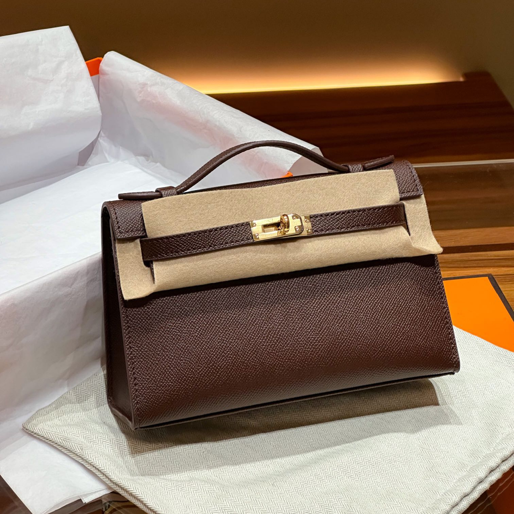 H-Inspired Kelly Mini 1st Kelly Pochette Generation Epsom Palm Leather-Coffee Color - Gorchic - $143.99