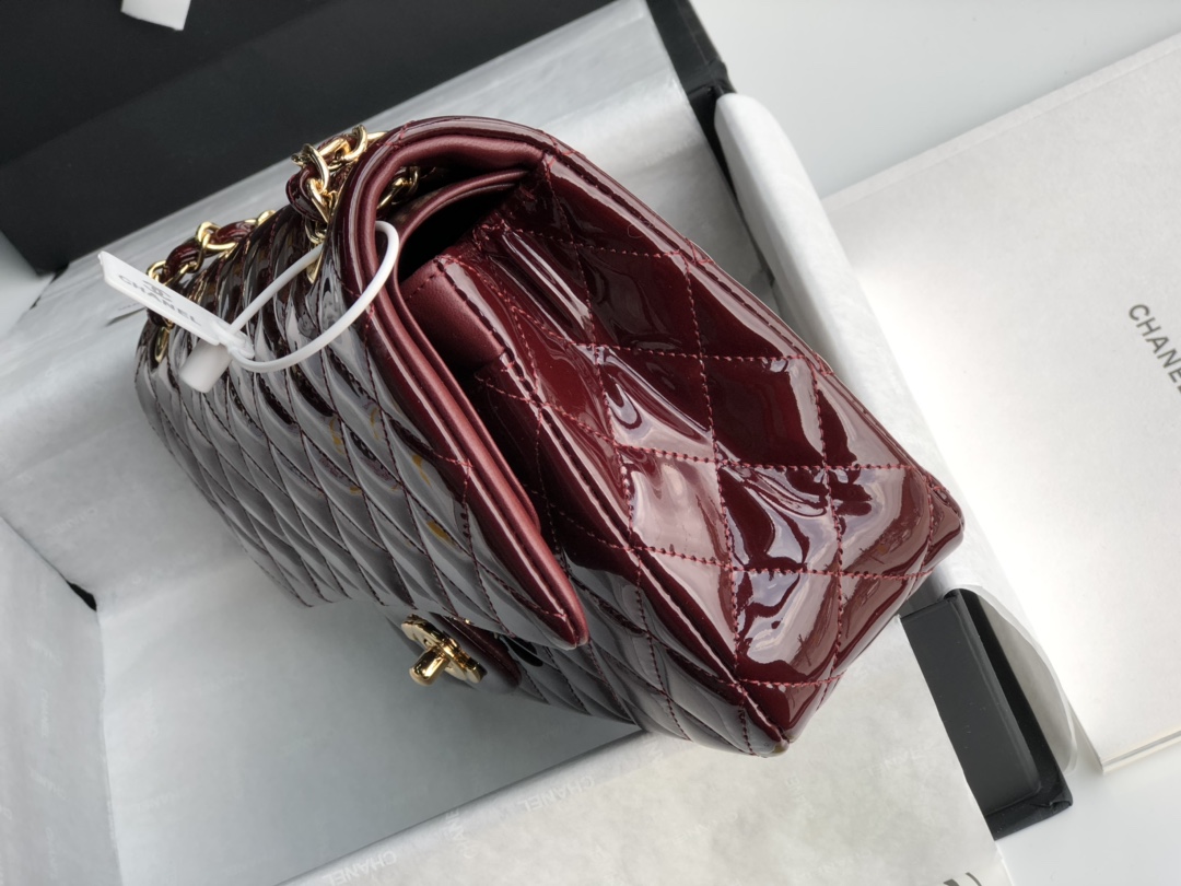 CC Inspired Patent Goatskin Quilted Medium CC Eyelet Flap Burgundy - Bag - Gorchic - $138.99