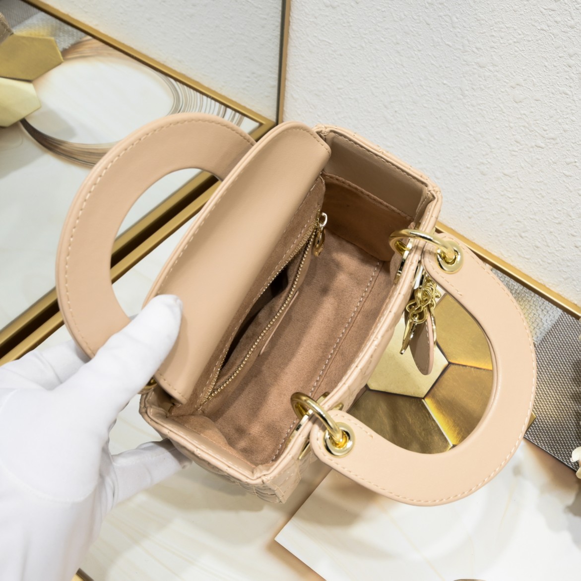 D Inspired Mini Lady D Inspired Bag Sand Pink Cannage Calfskin - Bag - Gorchic - $138.99