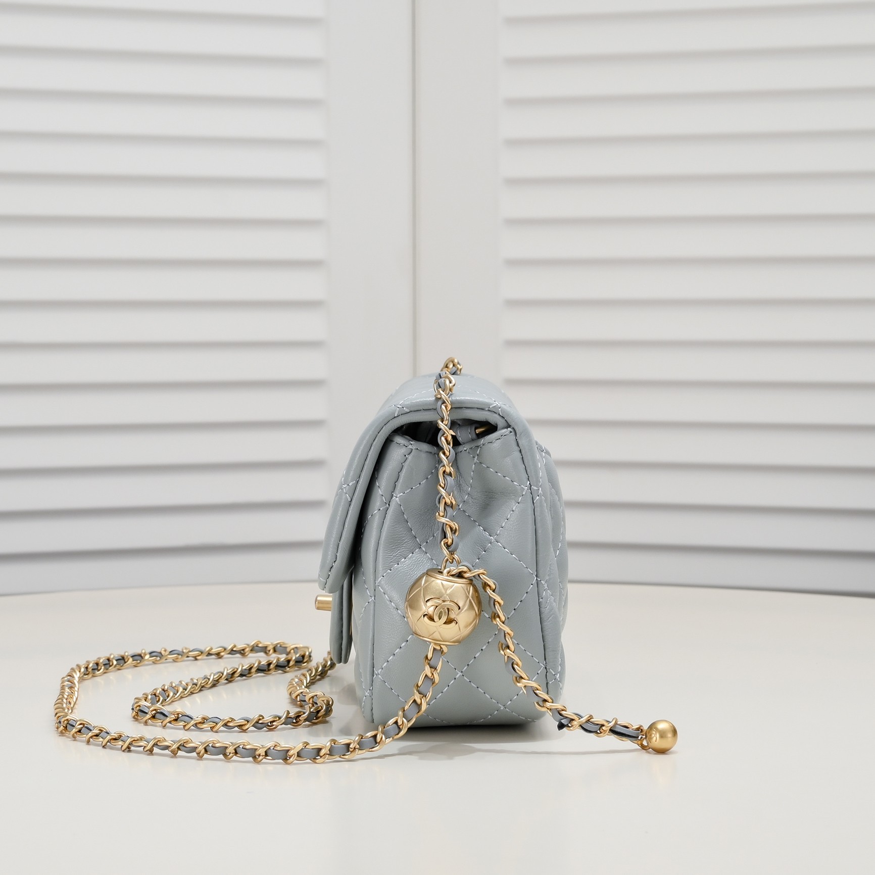 CC Inspired Classic Flag Bag Pearl Crush Mini Rectangular Flap Bag Light Blue Calfskin Antique Gold Hardware - Bag - Gorchic - $117.99