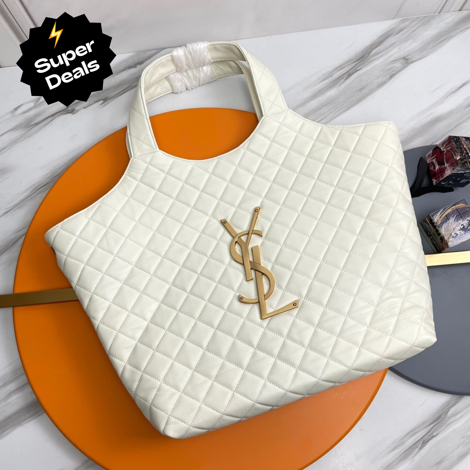 Lady Designer ICARE MAXI SHOPPING BAG IN QUILTED Calfskin WHITE - Bag - Gorchic - $135.99