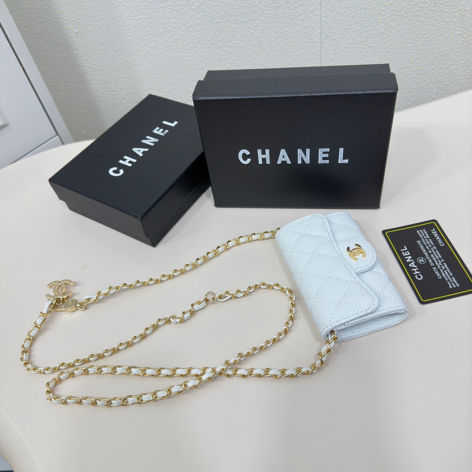 CC Inspired White Metallic Calfskin Quilted Flap Chain Waist Bag - Gorchic - $83.99