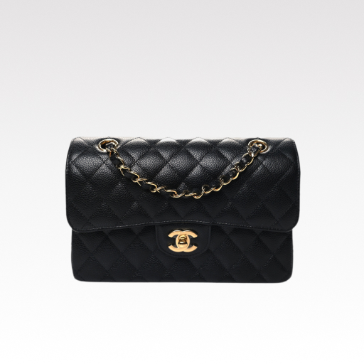 CC Inspired Classic Flag Bag Small Classic Double Flap Black Caviar Gold Hardware - Bag - Gorchic - $125.99