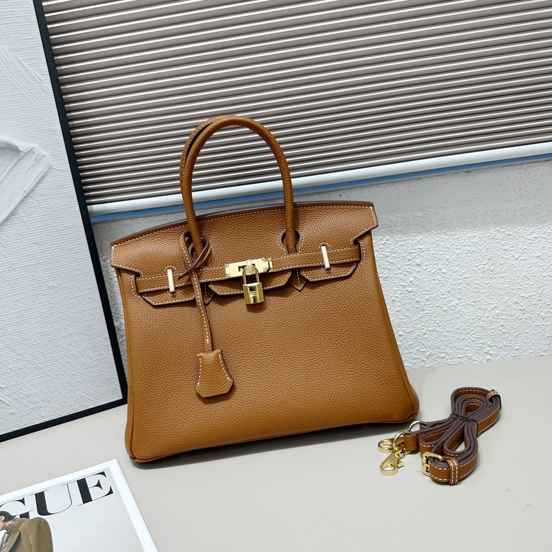 H-Inspired Birkin Togo Retourne Bag Golden Hardware-Brown Bag - Gorchic - $185.99
