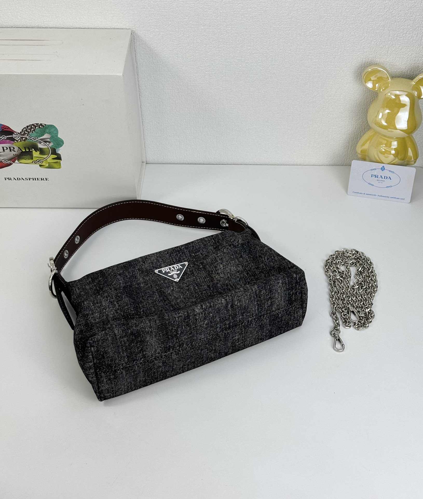 Saffiano texture Re-edition 2005 Crossbody Mini Bag Black Denim - Bag - Gorchic - $119.99