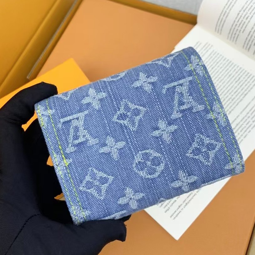 Designer Monogram  Victorine Monogram Denim Half Wallet Blue - Gorchic - $88.99