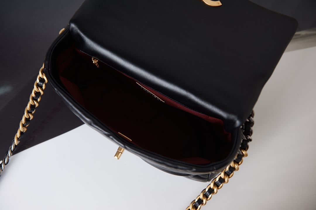 CC Inspired Calfskin Quilted Large CC Inspired 19 Flap Black -Golden - Bag - Gorchic - $121.99