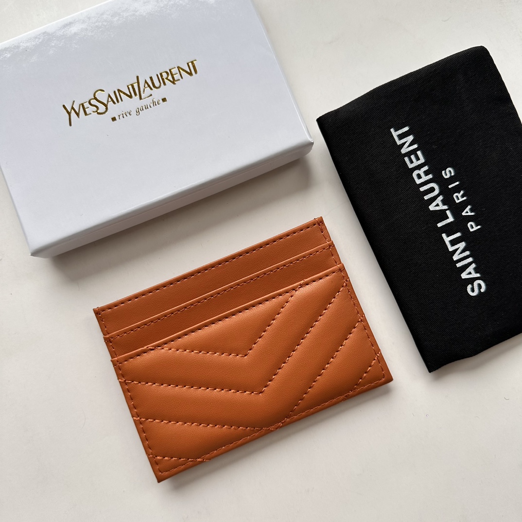 Lady Designer CASSANDRE MATELASSÉ card case in lambskin -Orange Wallet - Gorchic - $35.99