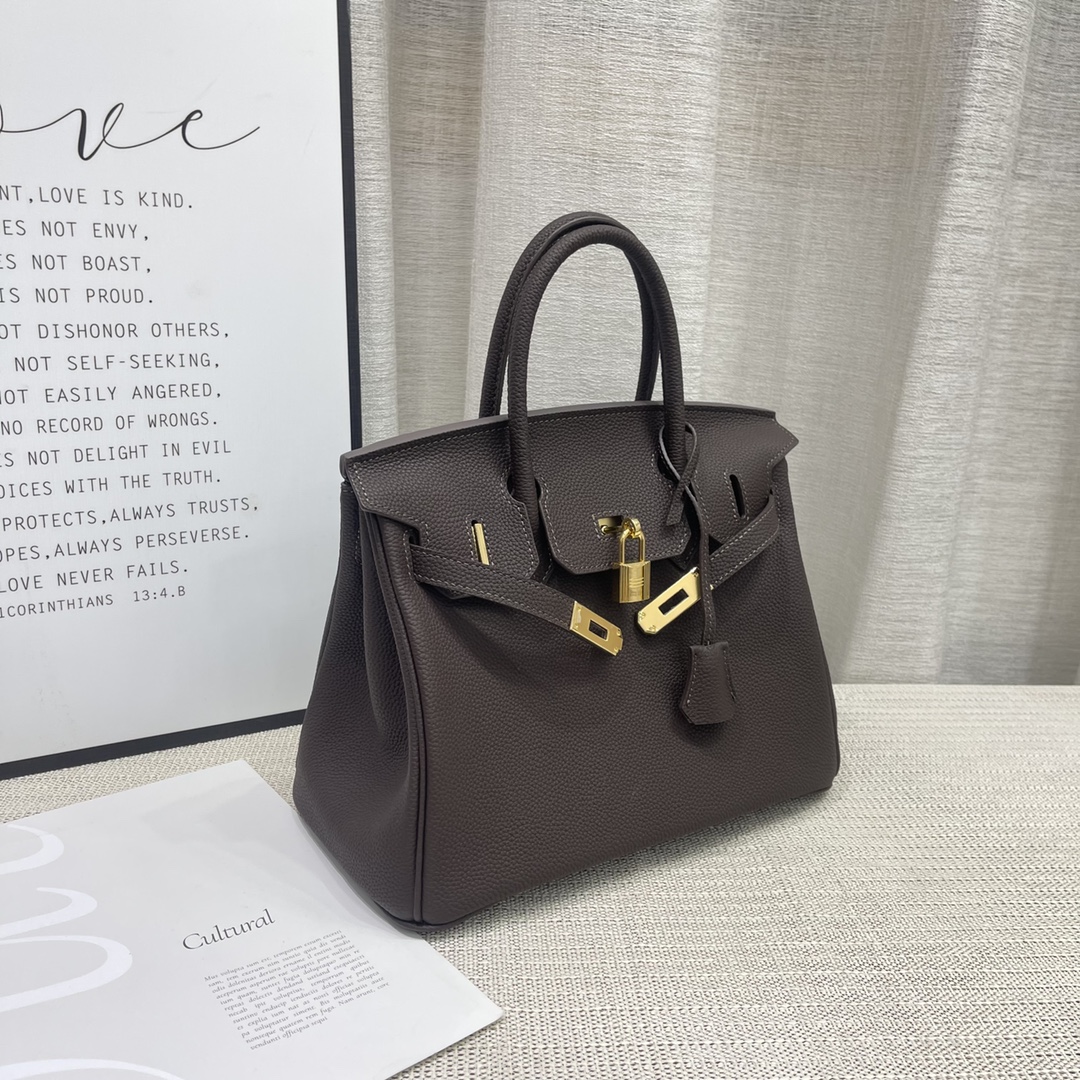 H-Inspired Birkin Togo Retourne Bag Golden Hardware-Dark Grey Bag - Gorchic - $185.99
