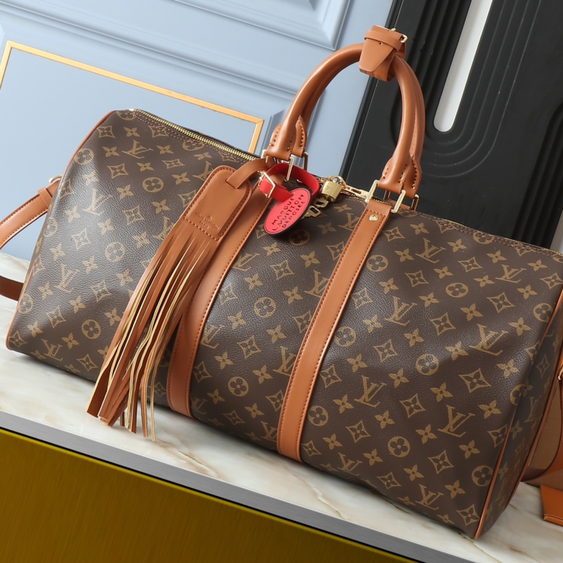 Designer Monogram Keepall Bandoulière 50 Monogram Distressed Leather- Bag - Gorchic - $165.99