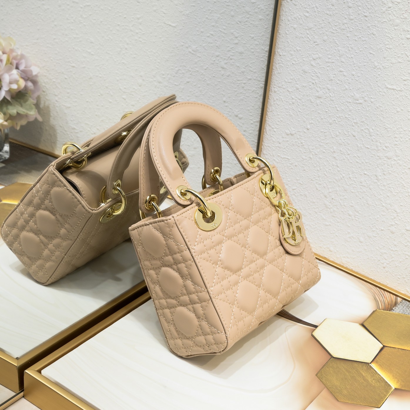 D Inspired Mini Lady D Inspired Bag Sand Pink Cannage Calfskin - Bag - Gorchic - $138.99