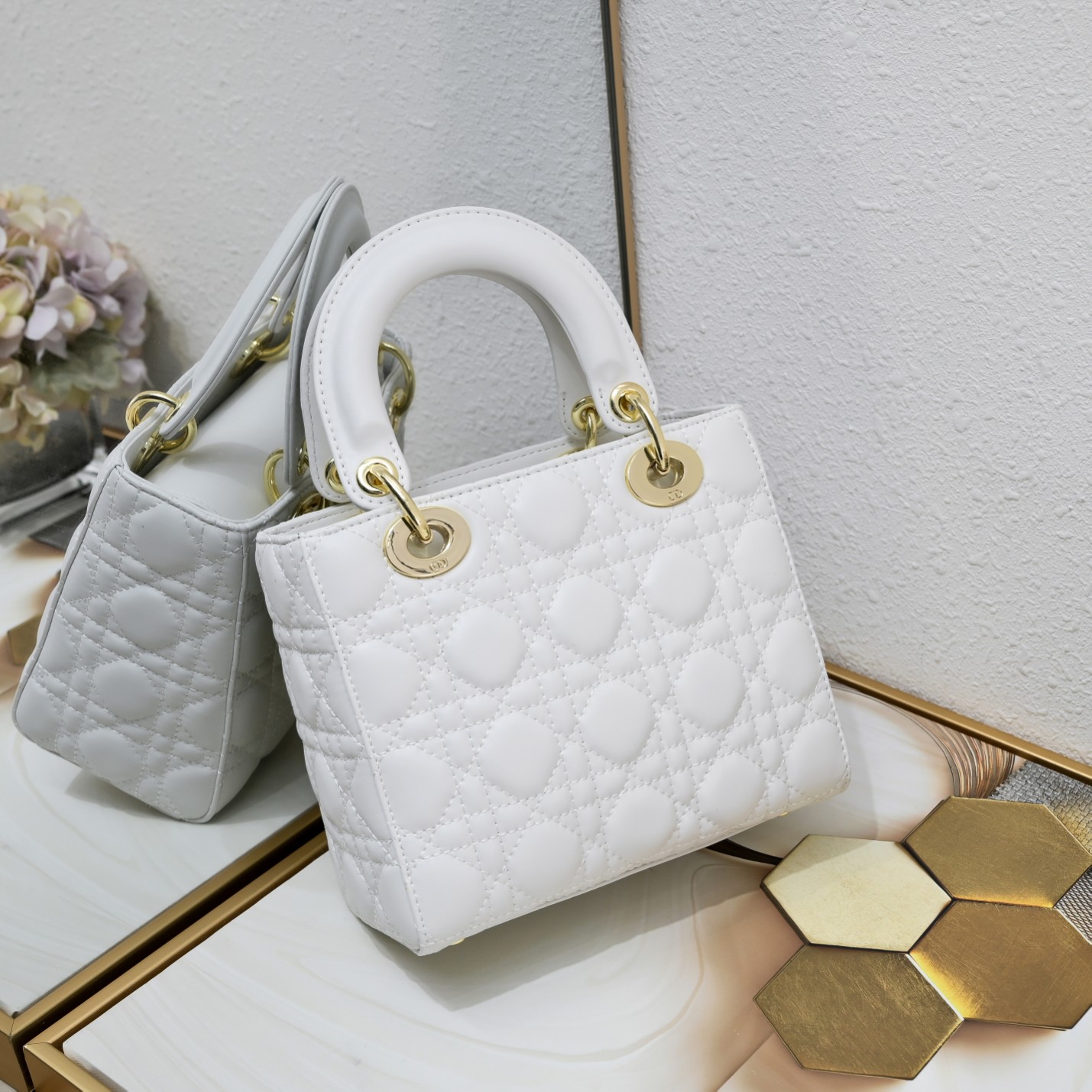 D Inspired Small Lady D Inspired Bag White Cannage Calfskin Golden Hardware - Bag - Gorchic - $144.99