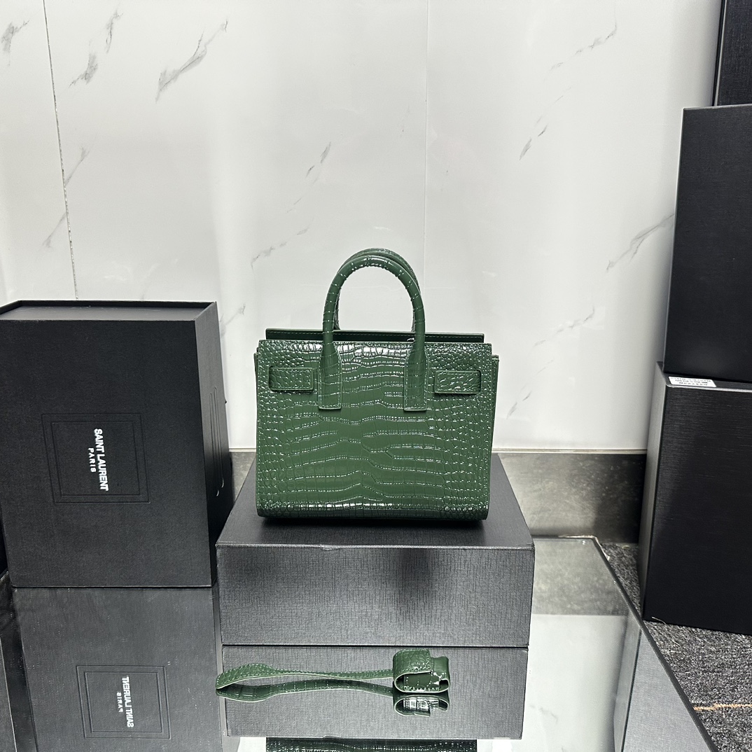 Lady Designer Green Croc Embossed Leather Nano Classic Sac De Jour Tote - Bag - Gorchic - $175.99